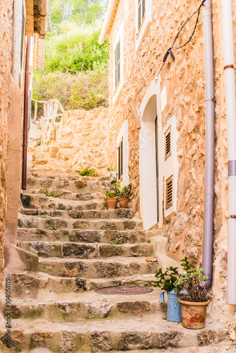 View of old stone stairs of an mediterranean mountain village
