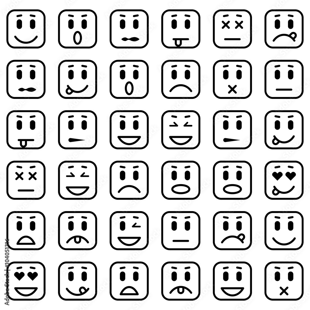 Set of square emoticons. Isolated vector illustration Set of square emoticons. Isolated vector illustration