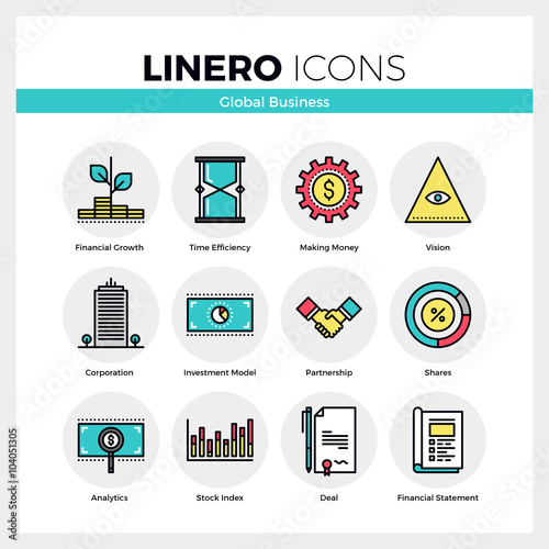 Global Business Linero Icons Set