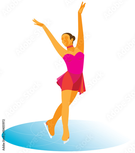 Young girl is figure skater in a red dress