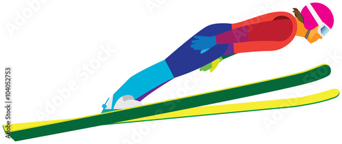 Young man ski jumper in flight