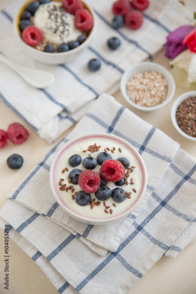 Joghurt mit Müsli und Früchten Joghurt mit Müsli und Früchten