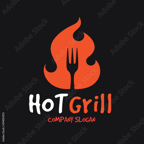 Hot Grill logo,food logo,restaurant logo,bistro logo,canteen logo,cafe logo,vector logo template 