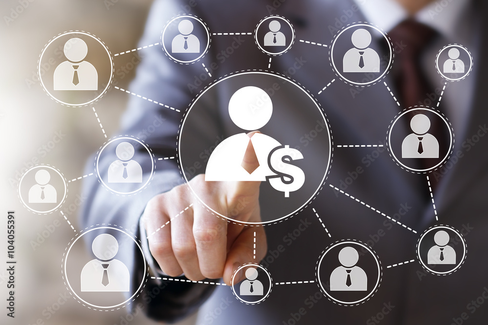 Businessman touch button icon interface web dollar currency Businessman touch button icon interface web dollar currency