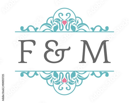 F & M Initial Wedding Ornament Logo