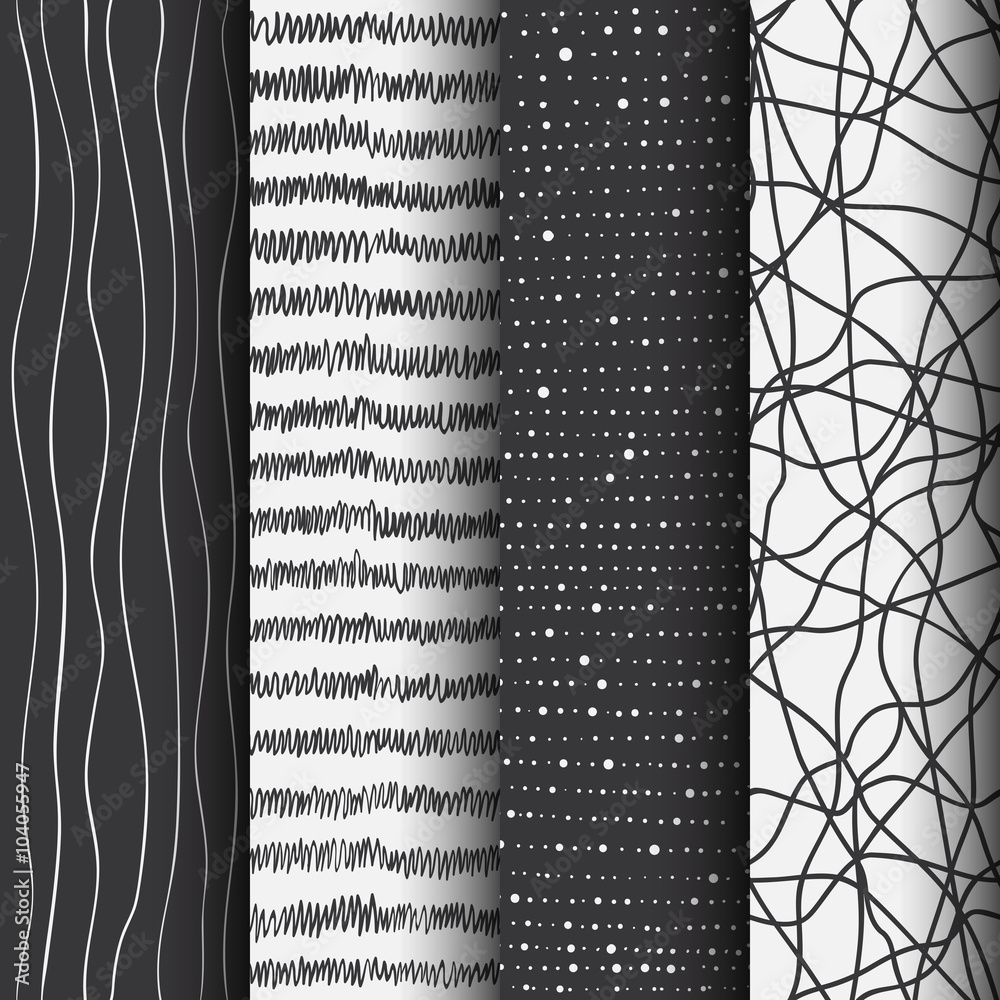 Vector seamless pattern set. Hand drawn organic abstract background. - obrazy, fototapety, plakaty 