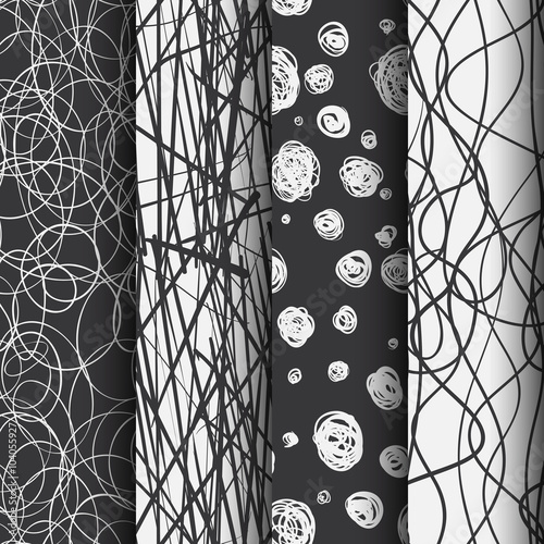Vector seamless pattern set. Hand drawn organic line abstract background.