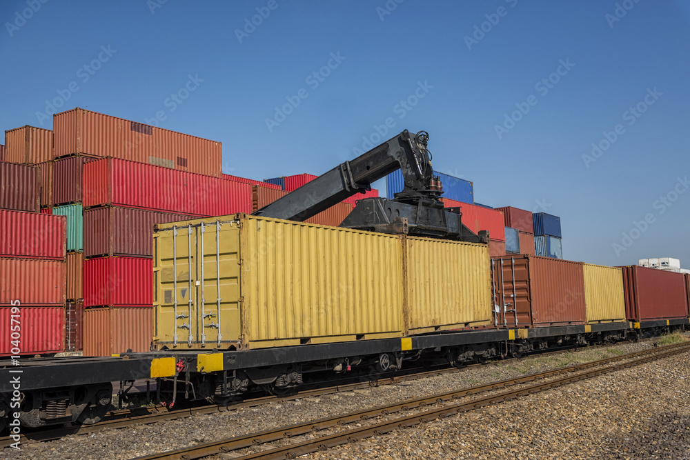 train and air plan with container in shipyard for Logistic Import Export background train and air plan with container in shipyard for Logistic Import Export background