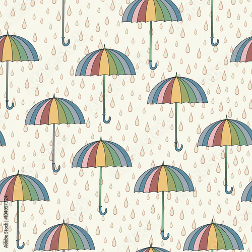 Seamless pattern with umbrellas and rain