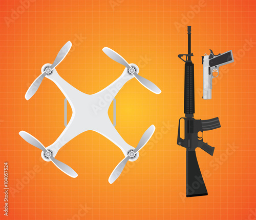 drone with gun firearms mounted m16 and pistol vector