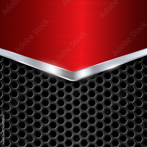 Metal background. Red Chrome. Metal grid. Honeycomb background. Vector illustration