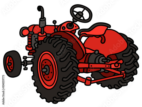 Classic red open tractor / Hand drawing, vector illustration