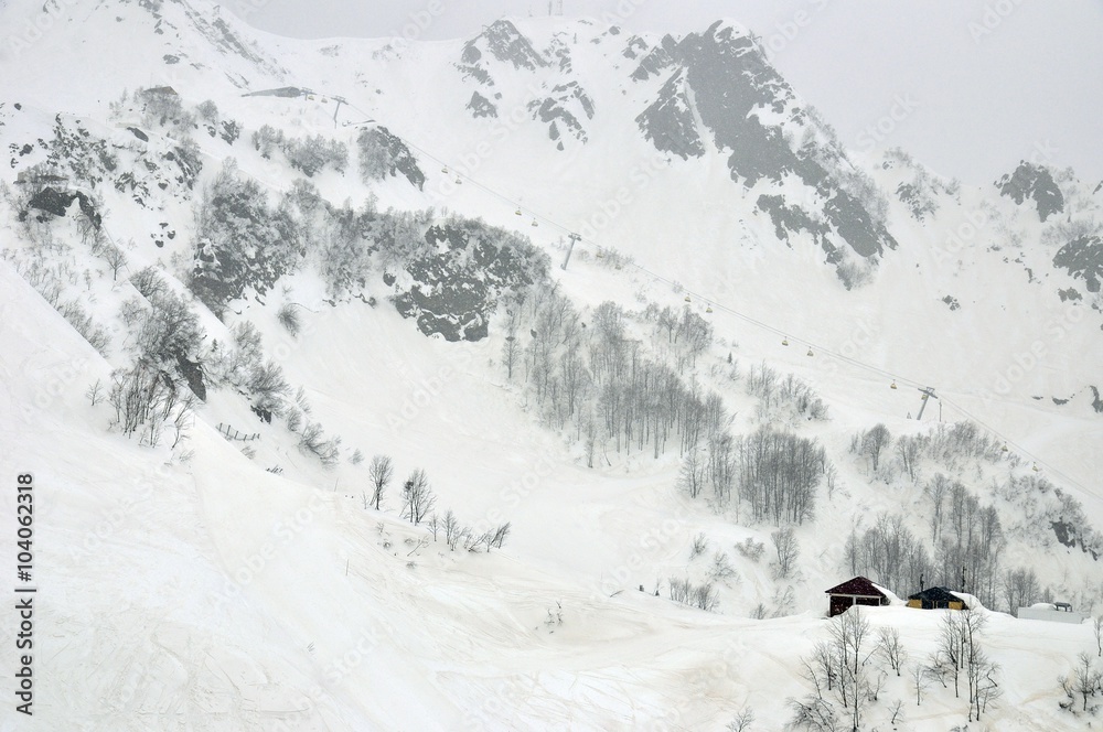 Obraz premium Winter landscape of ski resort in Sochi