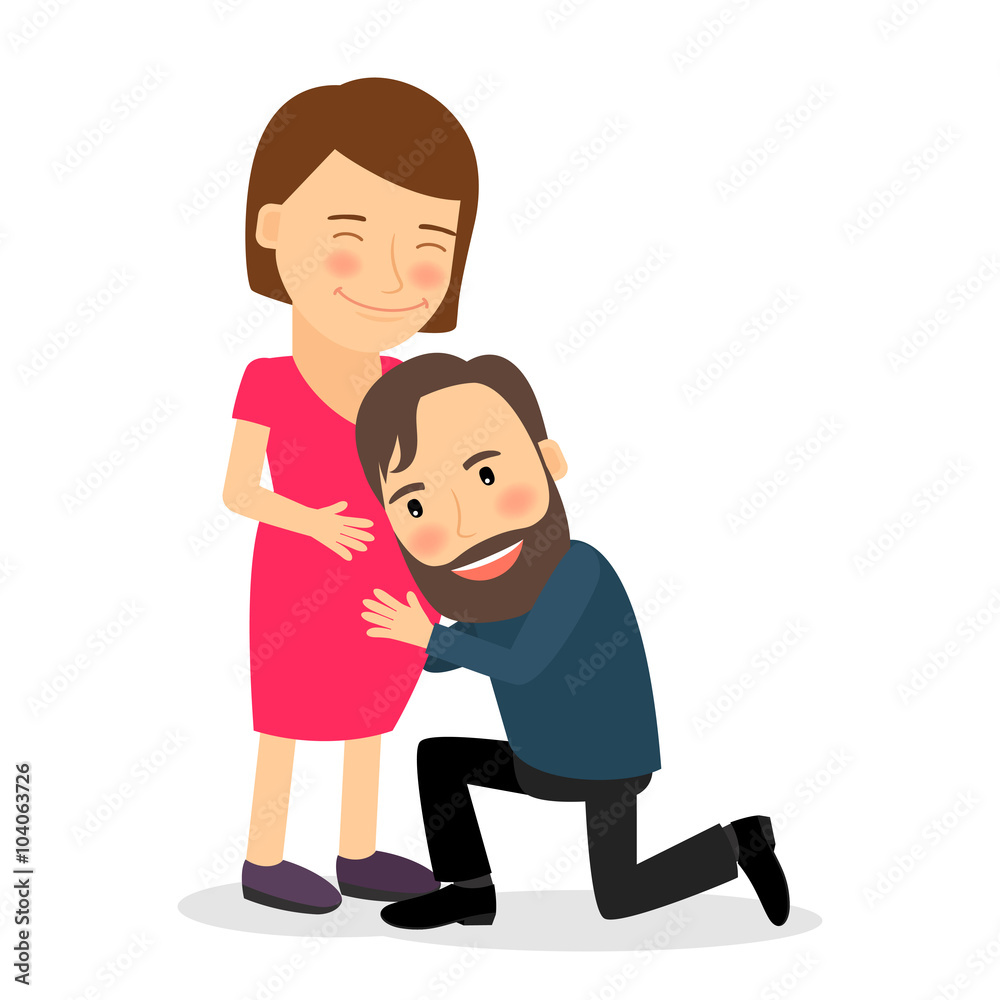 Pregnant woman with man. Pregnancy concept colorful icon on white background. Vector illustration