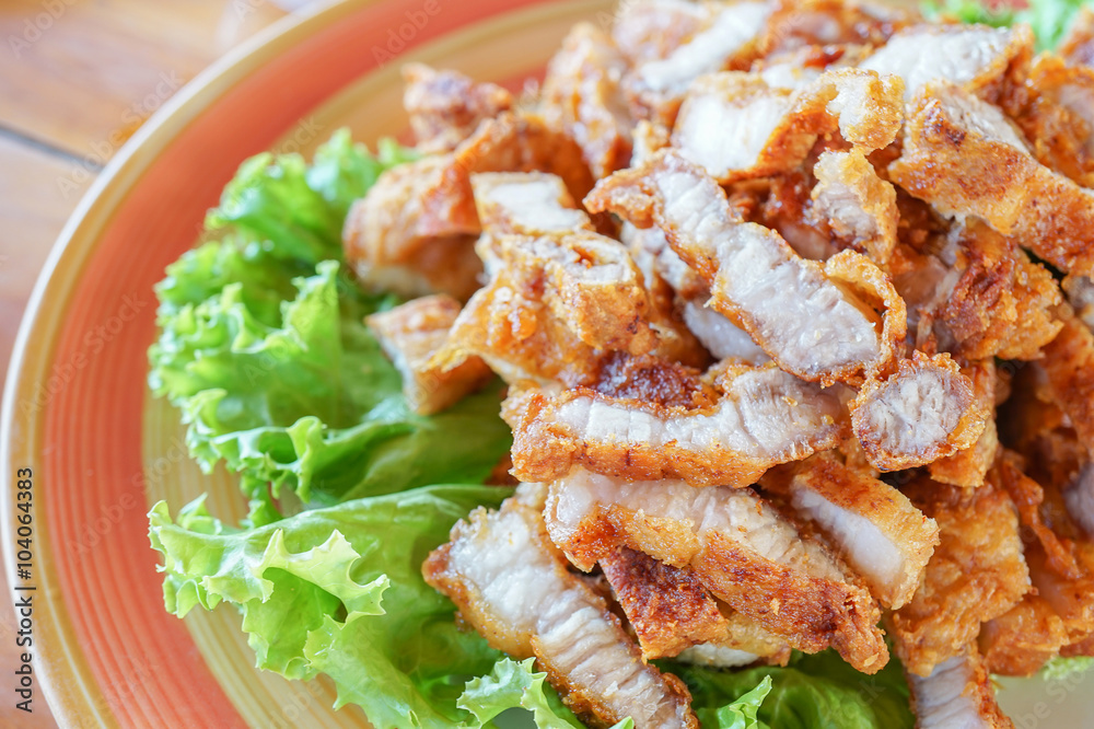 Oriental fried pork belly with vegetable