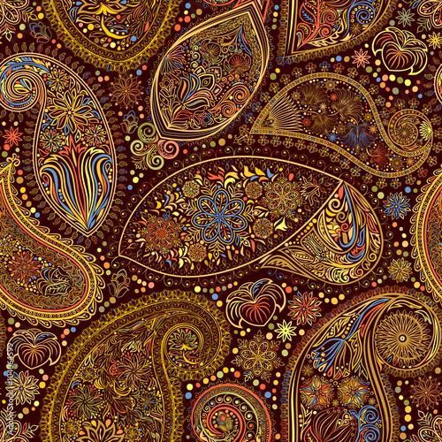 Paisley vintage floral motif ethnic seamless background. Printable colors abstract lace pattern. Editable colors without losing seamlessly. Hand drawing motley wallpaper. EPS-8 vector buta texture
