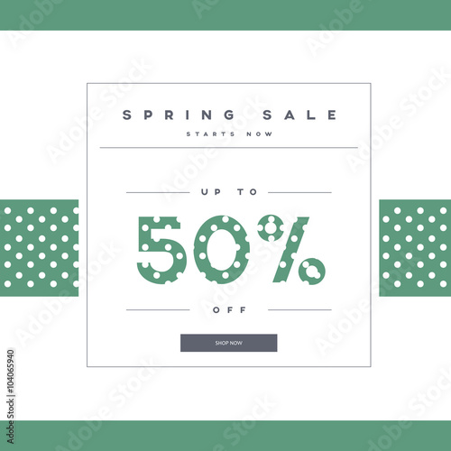 Spring sale banner with elegant typography for luxury sales offers in fashion. Modern simple, minimalistic design, polka dots.