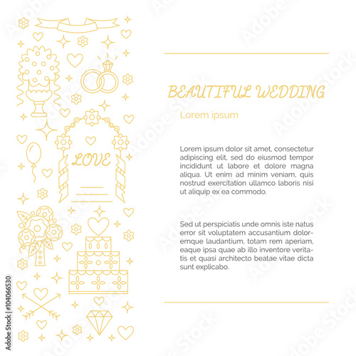 Wedding card made in gold line style.