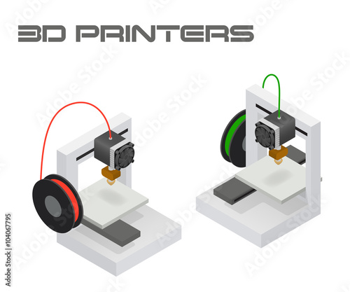 Modern 3D printers in twin isometric projection