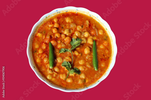 Spicy chana masala - white chickpea, Indian style famous vegetable curry food.