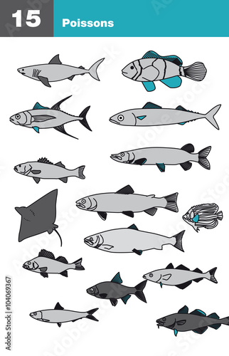 Icônes poissons de mer et de rivière