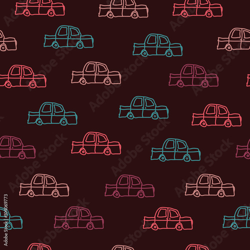 Doodle cars seamless pattern background, banner, background, wallpaper, packaging