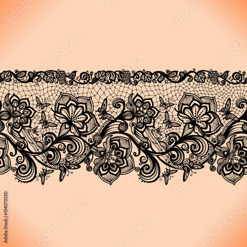 Abstract seamless lace pattern with flowers and butterflies. Infinitely wallpaper, decoration for your design, lingerie and jewelry. Your invitation cards, wallpaper