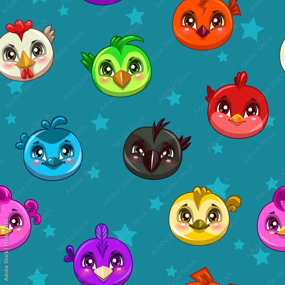 Seamless pattern with funny round birds Seamless pattern with funny round birds