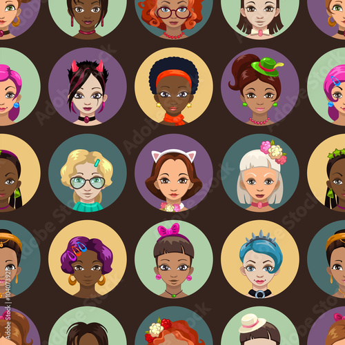 Stylish fancy seamless pattern with girls faces