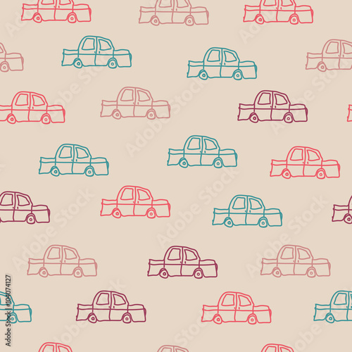 Doodle cars seamless pattern background, banner, background, wallpaper, packaging