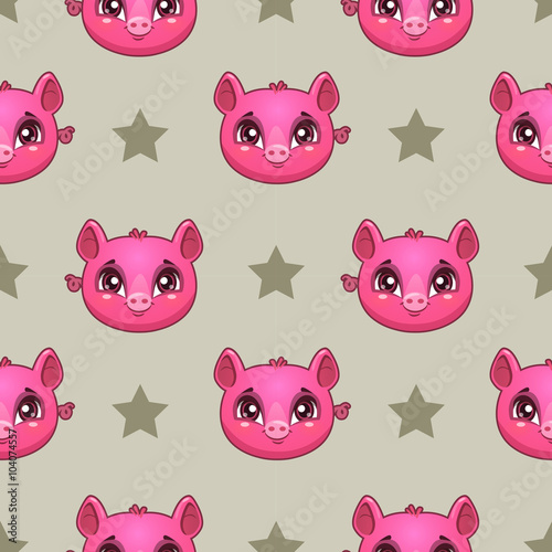 Seamless pattern with funny pig faces