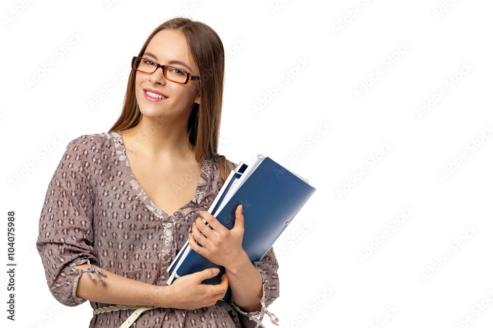 Beautiful female student with books isolated on white. Beautiful female student with books isolated on white.