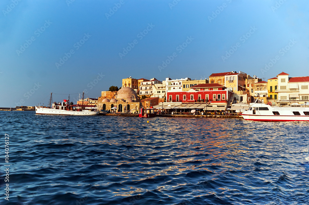 the old port in Chania  on the island of Crete.