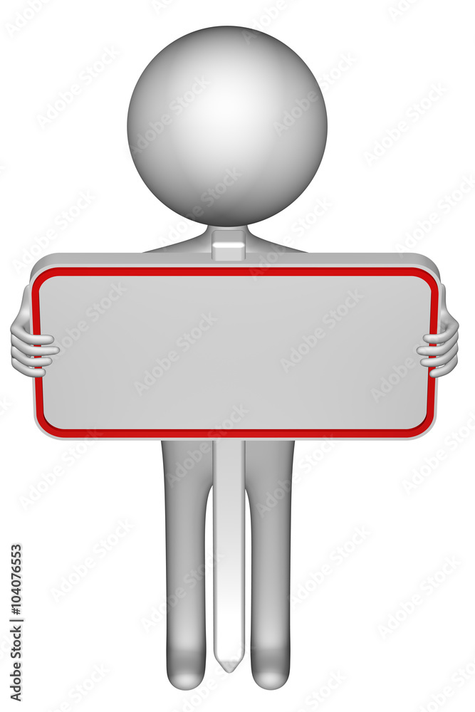 Fototapeta premium 3d man with banner on the pillar, isolated on white background.