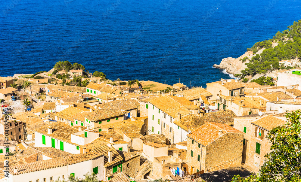Idyllic view to an coast-line of a old mediterranean small town at Spain