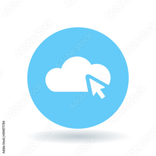 Cloud select icon. Cloud selection sign. Cloud click symbol. White abstract cloud select icon on blue circle background. Vector illustration.