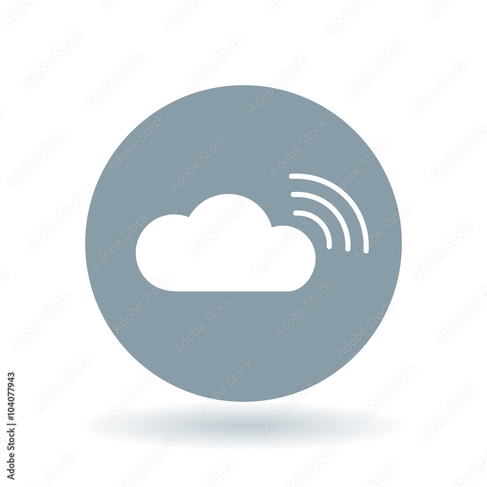 Wifi cloud icon. Wireless cloud sign. Wi-fi network symbol. White wifi cloud icon on cool grey circle background. Vector illustration.