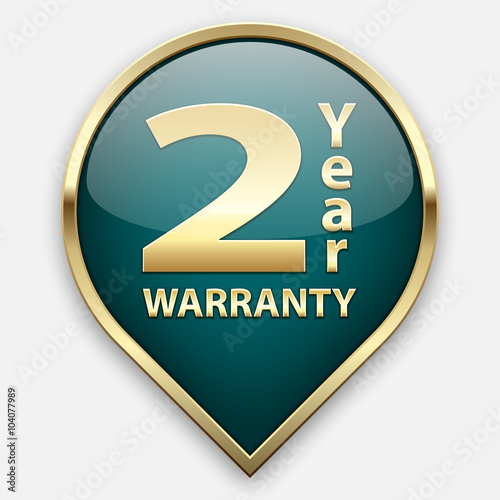 Green 2 year warranty plate in golden frame