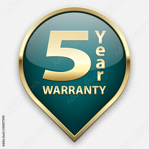 Green 5 year warranty plate in golden frame