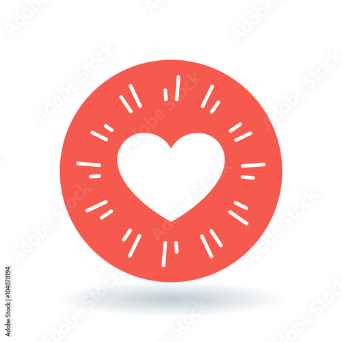 Heart icon. Simple heart sign. Love symbol. White heart icon on red circle background. Vector illustration.