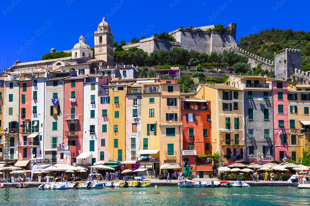 colorful houses of Portovenere- town Liguria, Cinque Terre, Italy