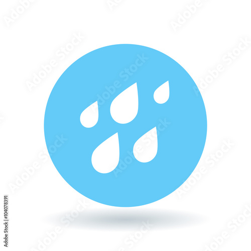 Rain waterdrops icon. Rainfall sign. Raindrops symbol. White rain water drops icon on blue circle background. Vector illustration.