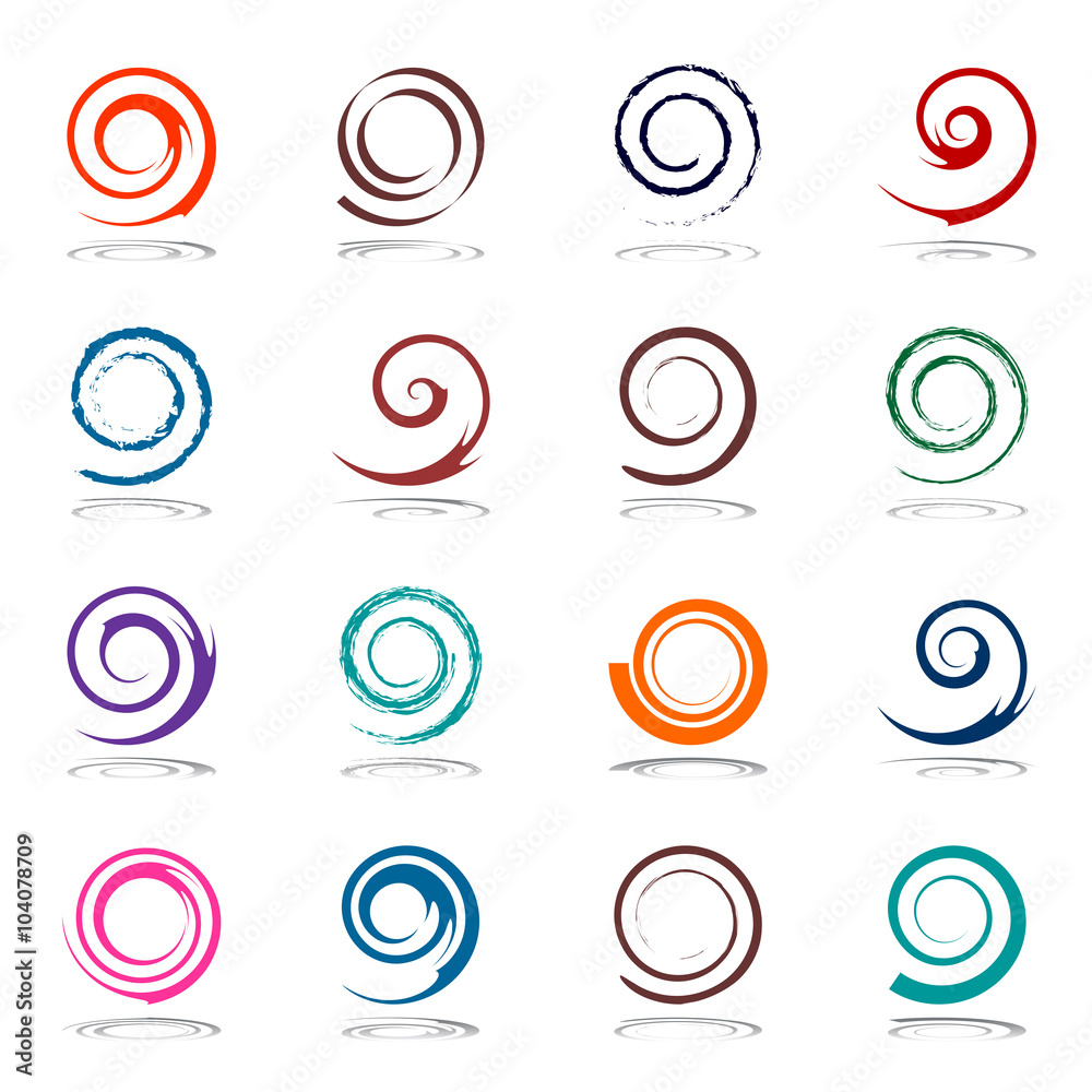 Spiral design elements set.