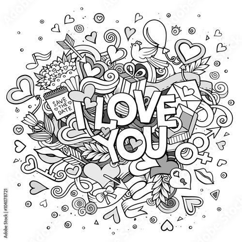 Cartoon vector hand drawn Doodle I Love You illustration