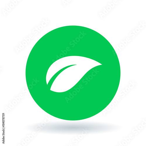 Leaf icon. Leaf sign. Leaf symbol. White leaf icon on green circle background. Vector illustration.