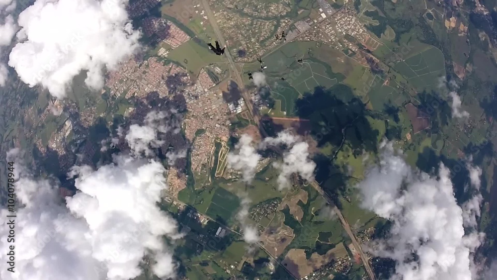 Skydiver point of view, jumping from the plane.