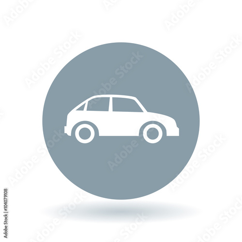 Car icon. Motor vehicle sign. Automobile symbol. White car icon on cool grey circle background. Vector illustration.