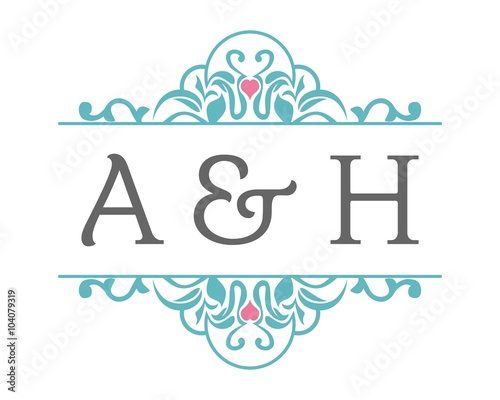 A & H Initial Wedding Ornament Logo