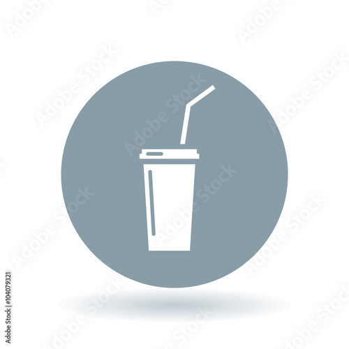 Soft drink icon. Cool drink sign. Soda symbol. White cooldrink icon on cool grey circle background. Vector illustration.