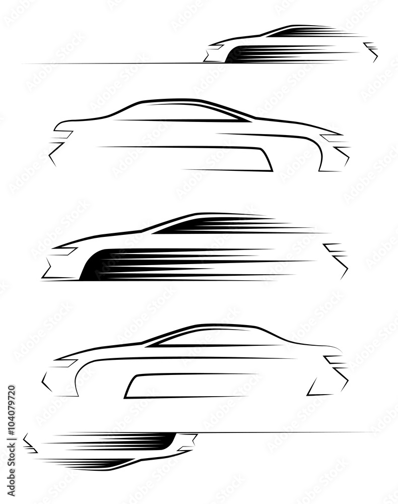 Set of car silhouettes. Side view. Vector illustration